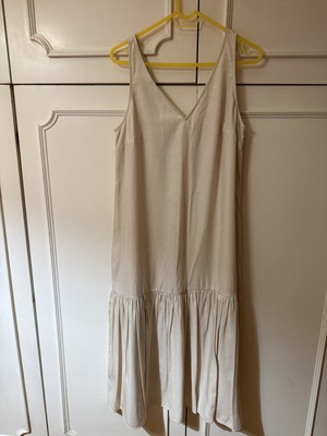 H&M long dress beige satin with V neckline and drop waist, like new