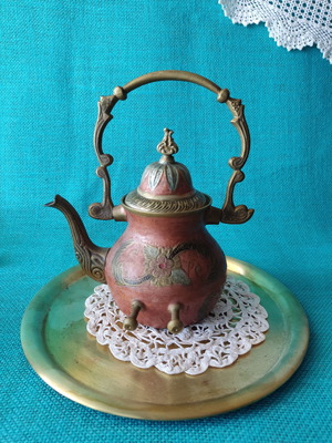 Bronze teapot with enamel used, very good condition