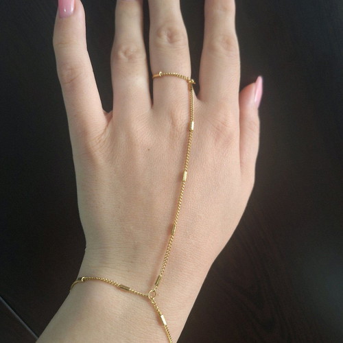 Steel bracelet connected to ring gold color made to order
