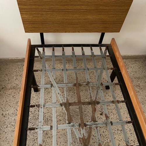 Bedroom furniture set used, iron bed frame with wood-look formica