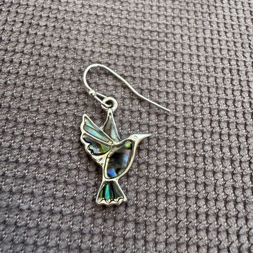 Hummingbird Earrings with Abalone Shell like new, silver plated