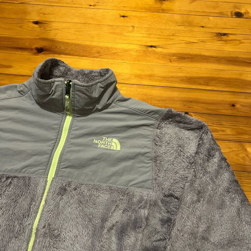 The North Face Denali women's vintage jacket used, gray with neon yellow