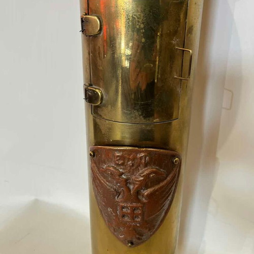 Antique brass handmade floor ashtray from shell with emblem 52x13