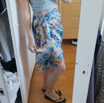 Vila satin floral midi skirt like new, small medium, pink multicolor