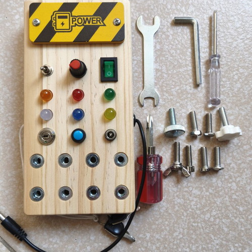 Wooden Busy Board Montessori with LED Lights and Tools new