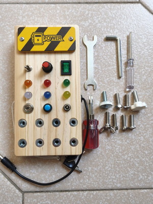 Wooden Busy Board Montessori with LED Lights and Tools new