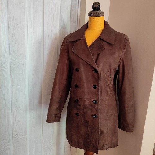 Chevignon brown leather jacket used, oiled leather, vintage ’90s