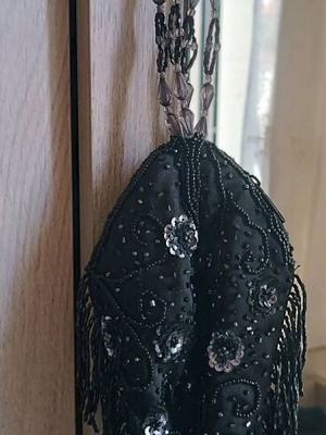 Women's bag like new, black with beads and sequins