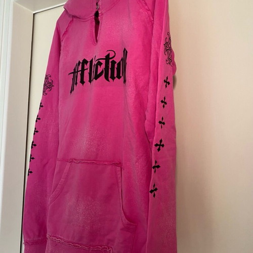 Affliction Hoodie pink with black rhinestones, new, size Large fits Small