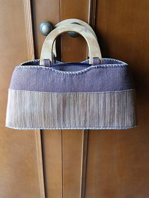 Handbag from Thailand like new, brown fabric with wooden handles