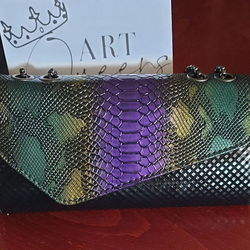 Patent leather shoulder bag new, multicolor with chain