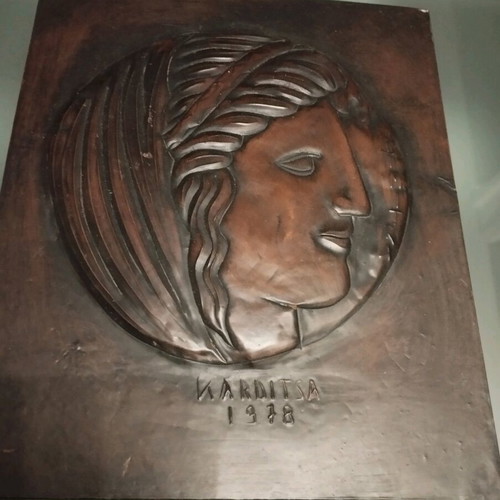 Bronze plaque with goddess Demeter, used, repoussé technique