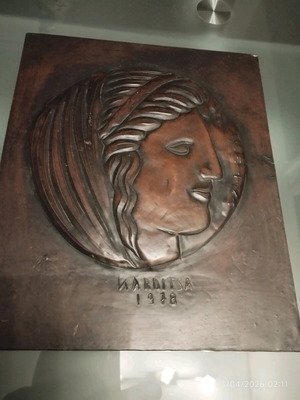 Bronze plaque with goddess Demeter, used, repoussé technique