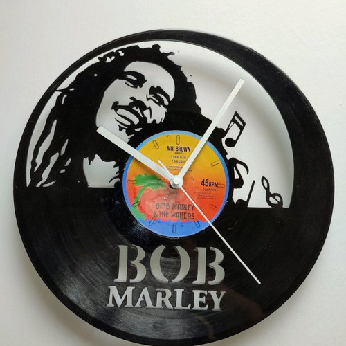 Vinyl record rolls with a design cut on it of Bob Marley