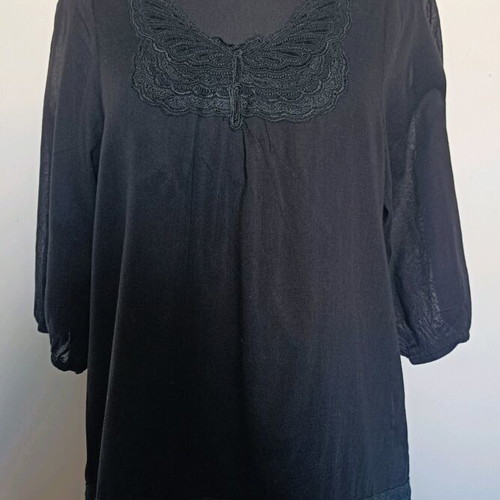 Black mini dress Saint Tropez like new with appliqué butterfly, cotton