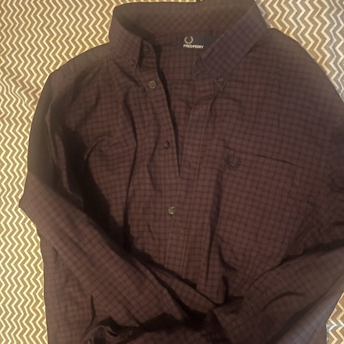 Fred Perry checkered shirt, black, size M L