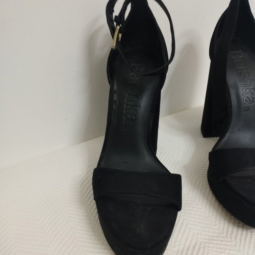 Bershka suede sandals size 38, used, black, 12.5 cm heel