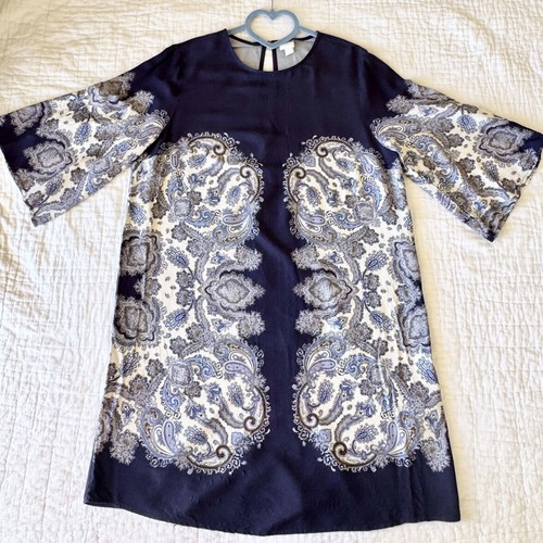 H&M Paisley Boho Dress Navy Blue Size M Excellent Condition