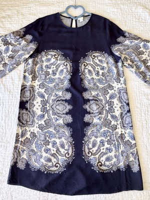 H&M Paisley Boho Dress Navy Blue Size M Excellent Condition