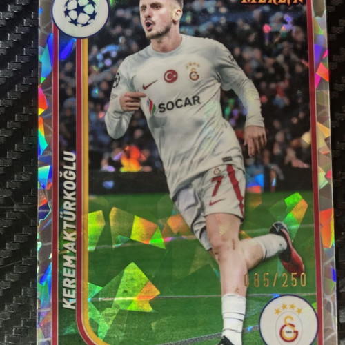 2023-24 Topps Merlin UEFA Kerem Aktürkoğlu Atomic Refractor Card serial 085/250