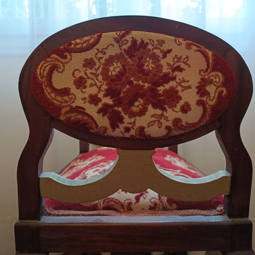 Vintage neoclassical stool used with wooden frame and red fabric upholstery