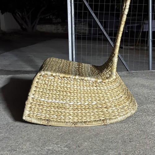 Boho Rattan Floor Furniture Set – 2 Rocking Chairs & 1 Pouf
