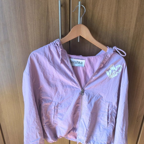 Bershka jacket purple-pink open with hood satin texture size M new