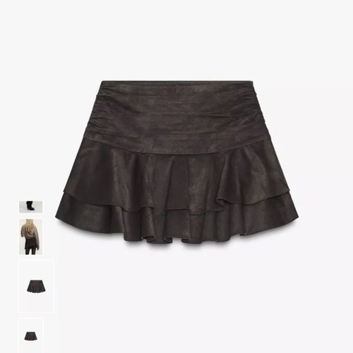 Zara Brown Velvet Ruffle Skort Like New Size L