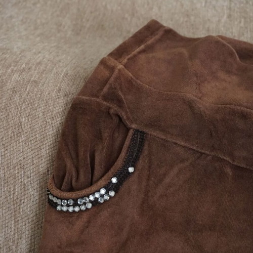 Velvet jogger pants brown like new with decorative stones