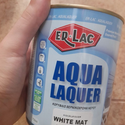 ER-LAC Aqualaquar Mat water-based varnish white 0.75lt new, many pieces