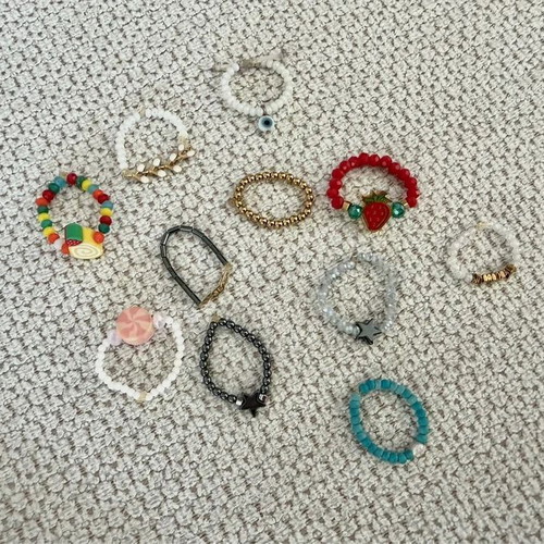 Handmade rings with hematite and crystal beads, pack of 11, new