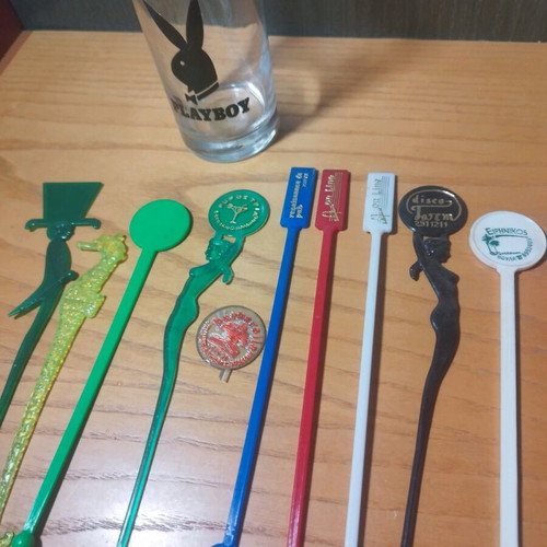 Playboy glass used with disco 80s stirrers