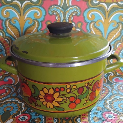 Vintage enamel pots, set of two, decorative