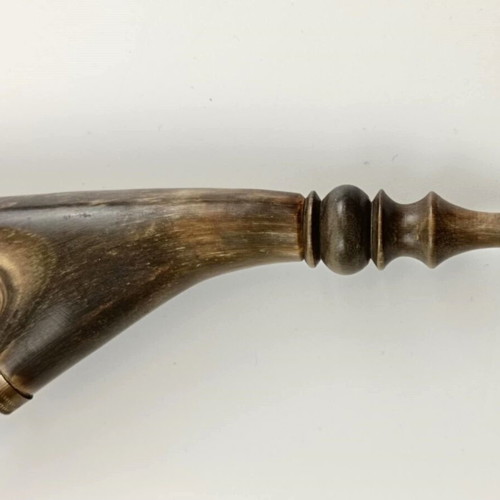Antique handmade pipe used, horn, bronze and porcelain with deer motif
