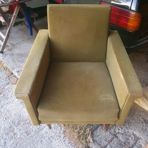 Vintage green khaki armchair used in good condition