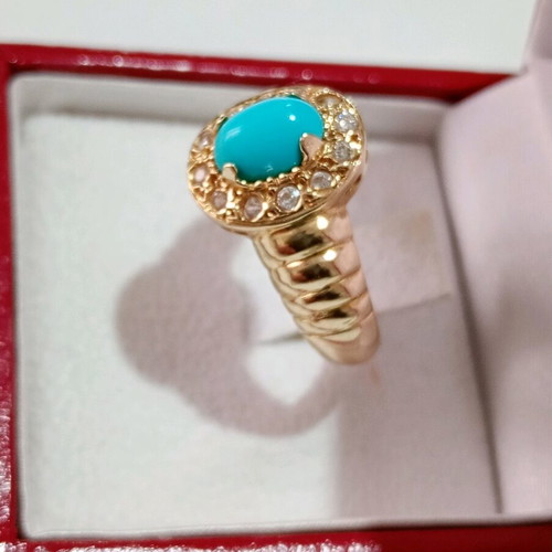 Gold ring 14k with turquoise stone and zircon, like new