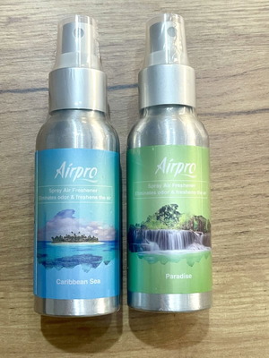 Airpro car air freshener sprays, Caribbean Sea and Paradise, 90ml each