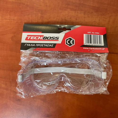 Safety glasses for work with transparent polycarbonate lenses and support strap