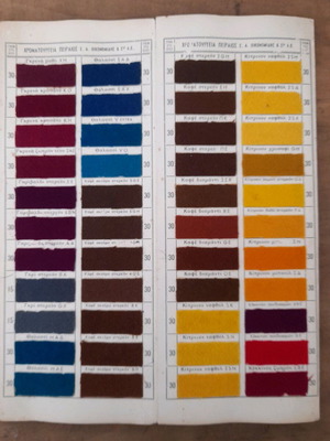 Chropei Mallinon color chart used, vintage fabric dye color catalog