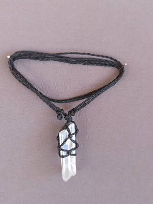 Necklace with energy crystal new, handmade macrame with white quartz