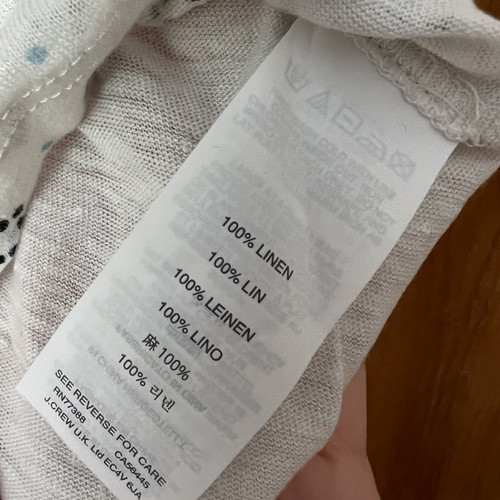 J.Crew Short Sleeve T-shirt White Blue with Patterns 100% Linen Used Small