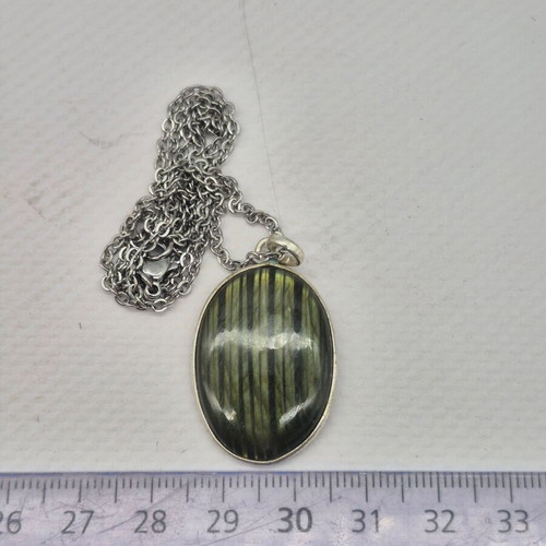 Labradorite Oval Shaped Silver 925 Necklace with Steel Chain new