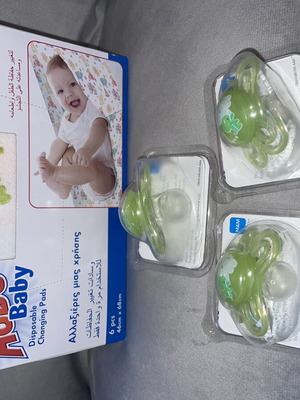 Baby set with MAM pacifiers and Acdo disposable changing pads
