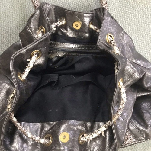 Shoulder shopper bag black with croco details and tassels like new