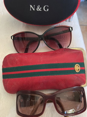 Vintage women's sunglasses with cases, brown and red