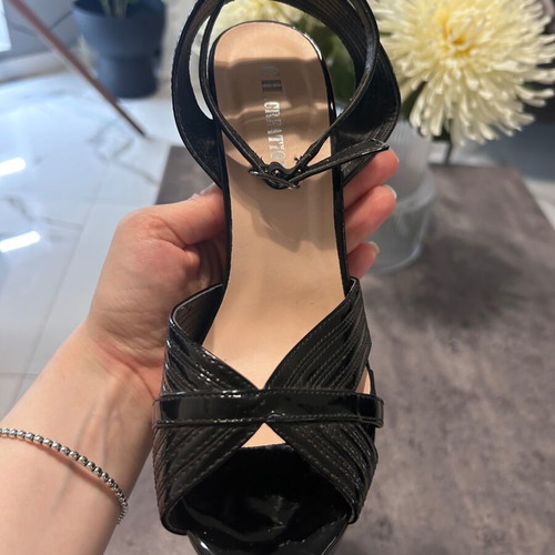 Celestino Black Patent Platform Sandals Size 37 Like New