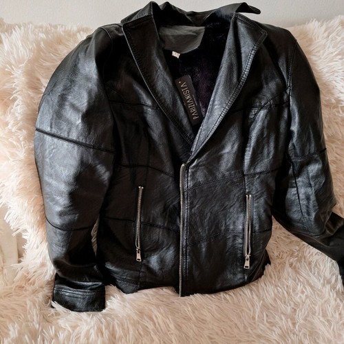 Women's black faux leather jacket with fur lining new
