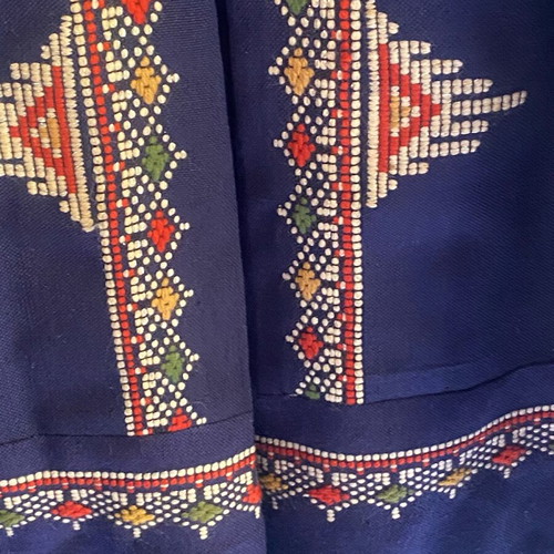 Traditional wool woven dress used, handmade embroidery, blue, size XXL