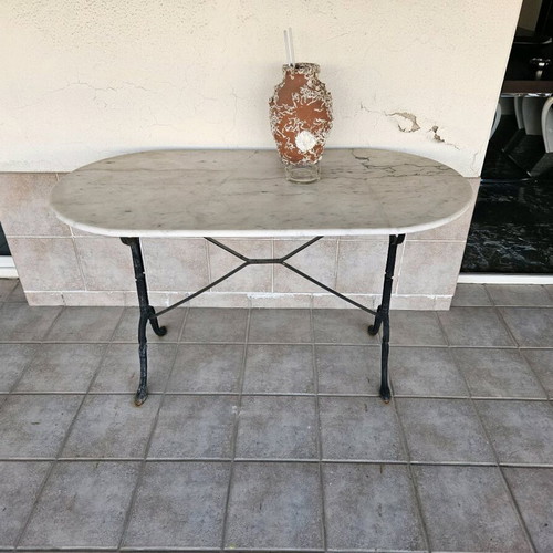 Balcony table used with marble top and iron legs