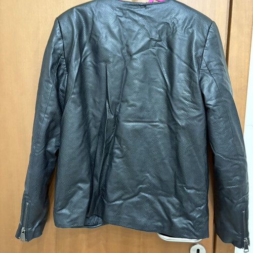 Faux leather women's jacket used, size S, black, quilted lining
